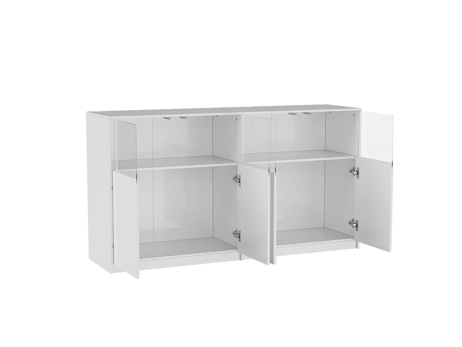 Buffet Blanc Brillant avec 4 Portes Mi-Vitrées, Éclairage LED Inclus, 150x40x80 cm, Salon et Chambre