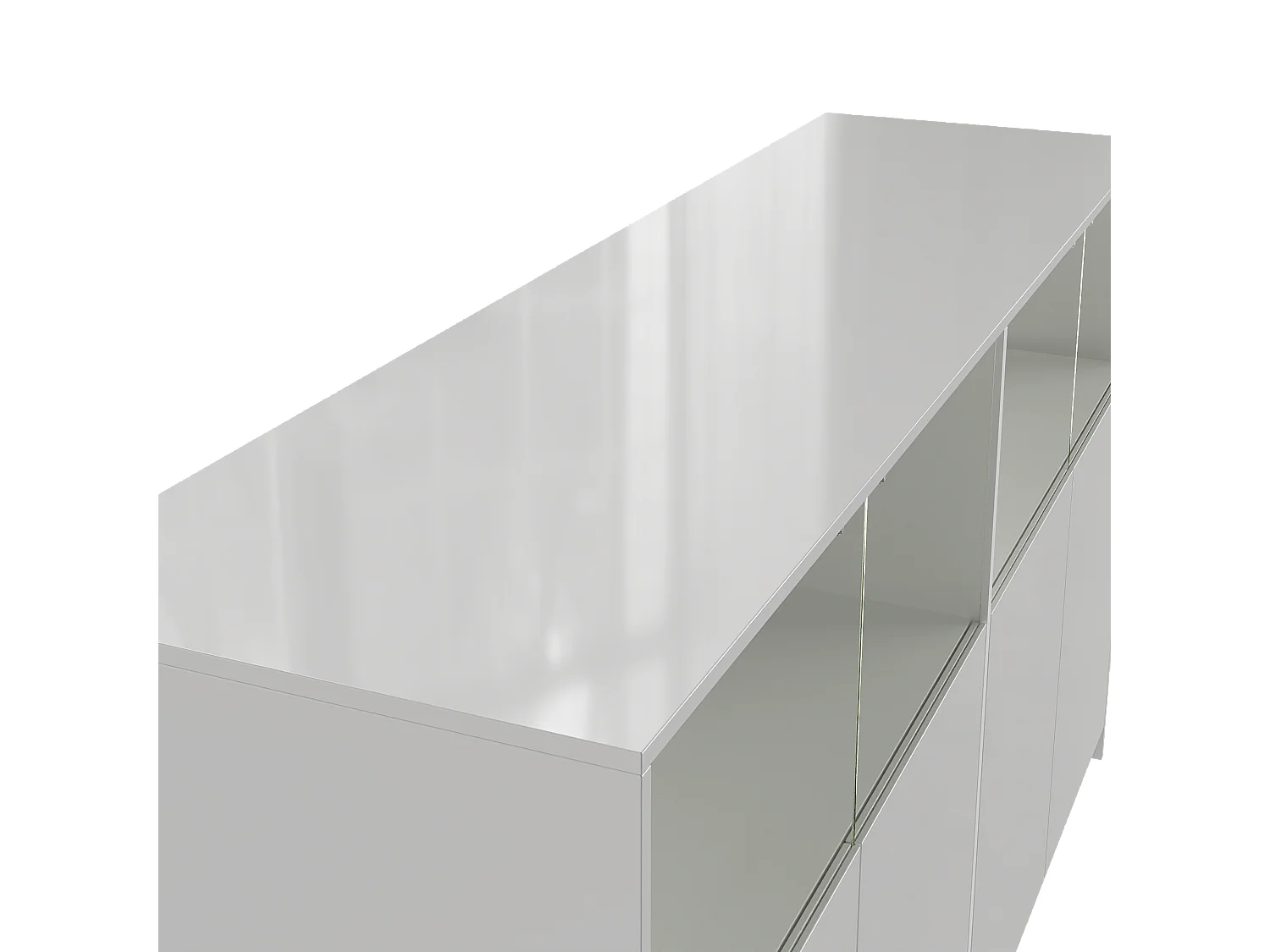Buffet Blanc Brillant avec 4 Portes Mi-Vitrées, Éclairage LED Inclus, 150x40x80 cm, Salon et Chambre