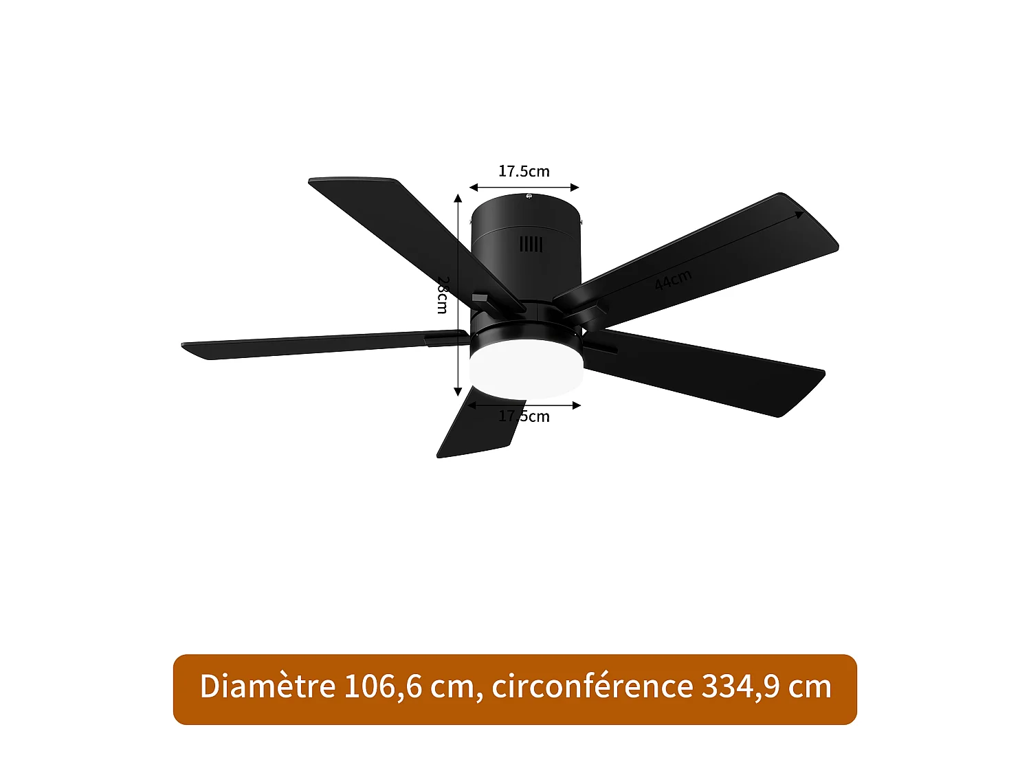 Stille LED-plafondventilator met houten afwerking, gelijkstroommotor, afstandsbediening, 6 snelheden, omkeerbaar, dimbaar, 3-kleurenverlichting, zwart