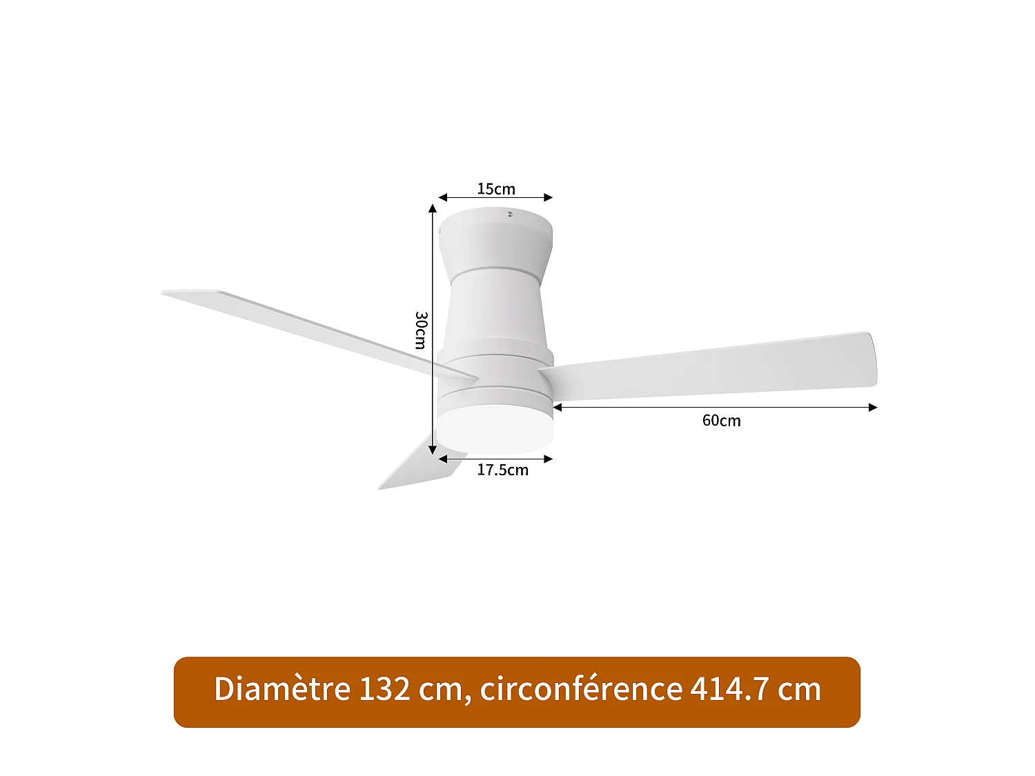 Stille LED-plafondventilator - 3 temperatuurinstellingen - 6 snelheden, omkeerbaar, energiezuinig 15W - vochtbestendig - wit