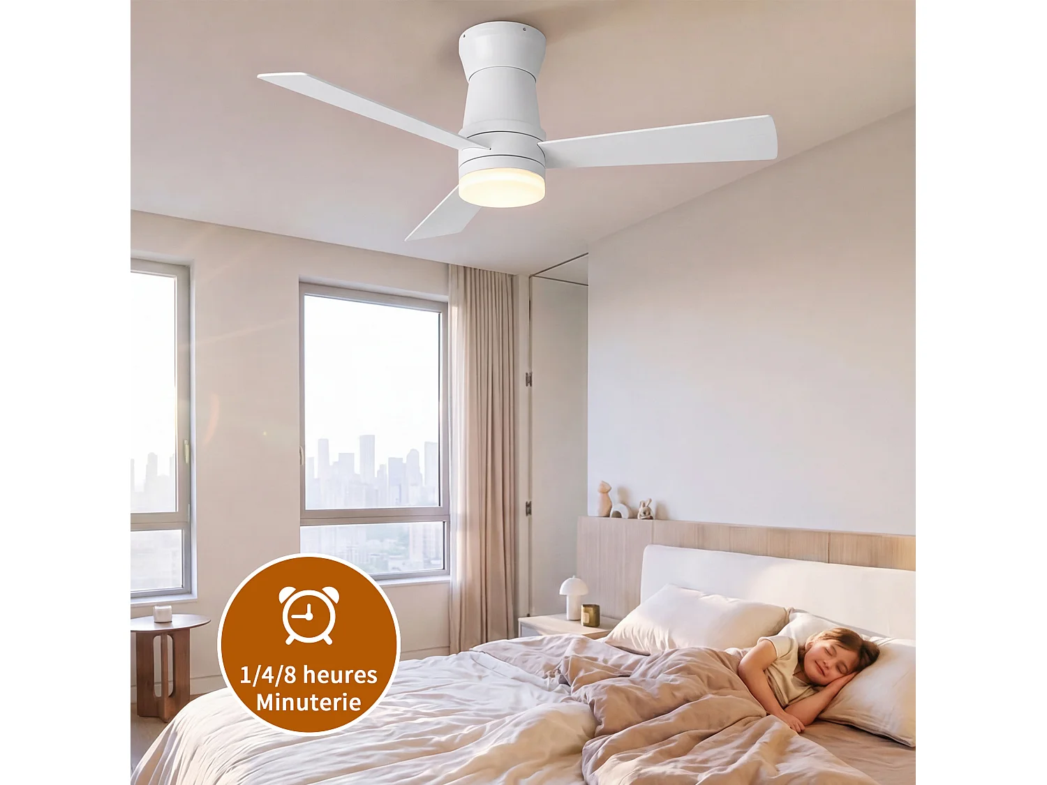 Stille LED-plafondventilator - 3 temperatuurinstellingen - 6 snelheden, omkeerbaar, energiezuinig 15W - vochtbestendig - wit