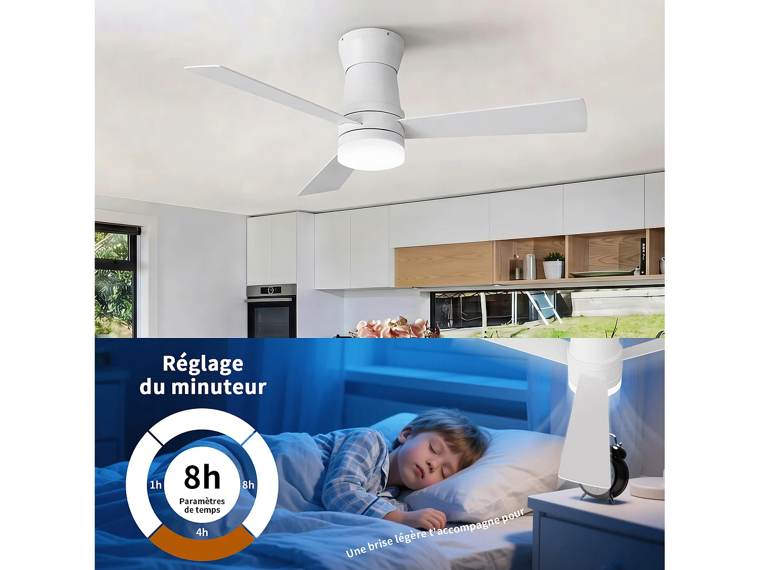 Stille LED-plafondventilator - 6 snelheden - Energiezuinig 15W - Vochtbestendig - Omkeerbare plafondventilator - Wit