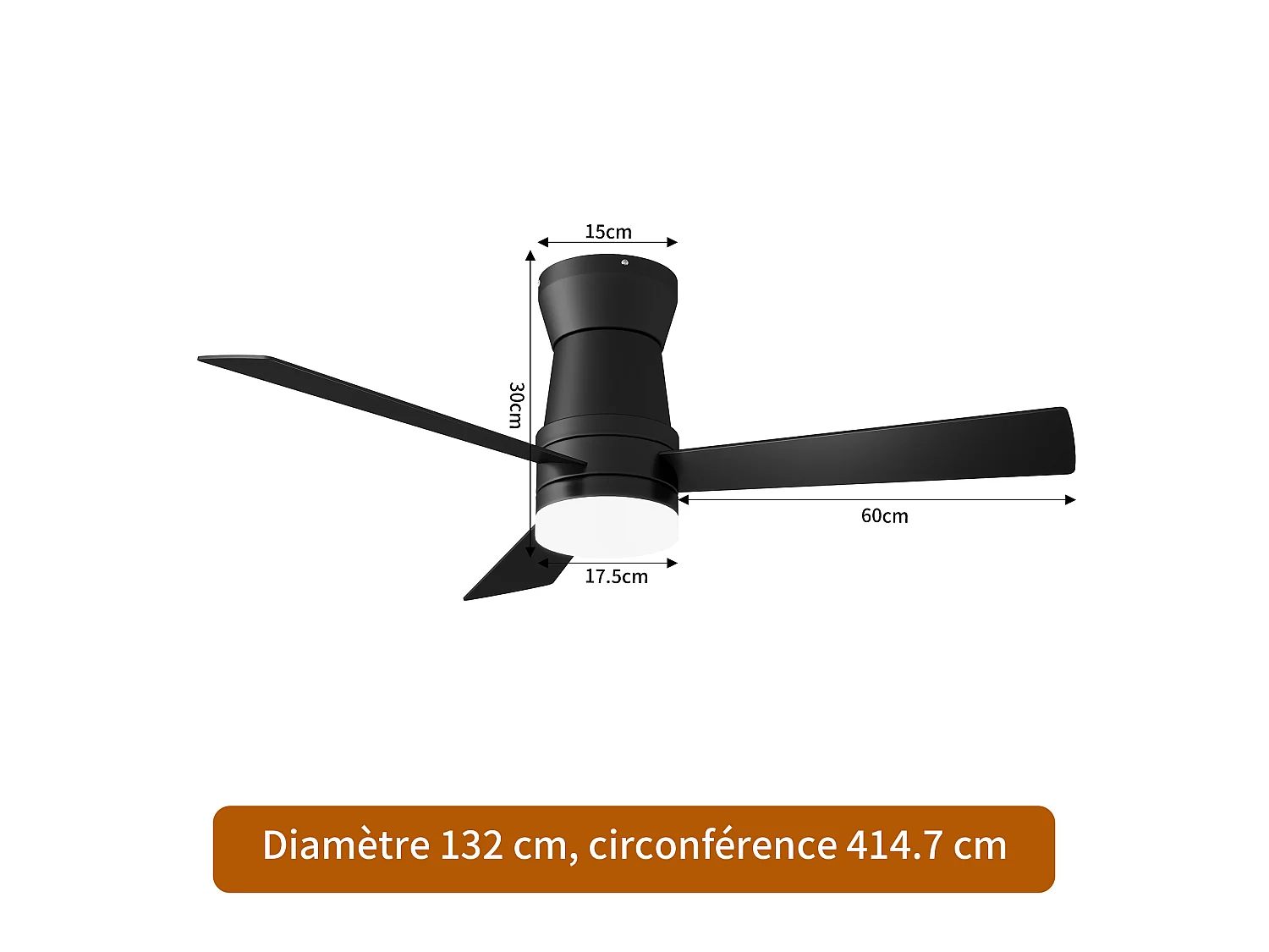Stille LED-plafondventilator - 3 temperatuurinstellingen - 6 snelheden, omkeerbaar, energiezuinig 15W - vochtbestendig - zwart
