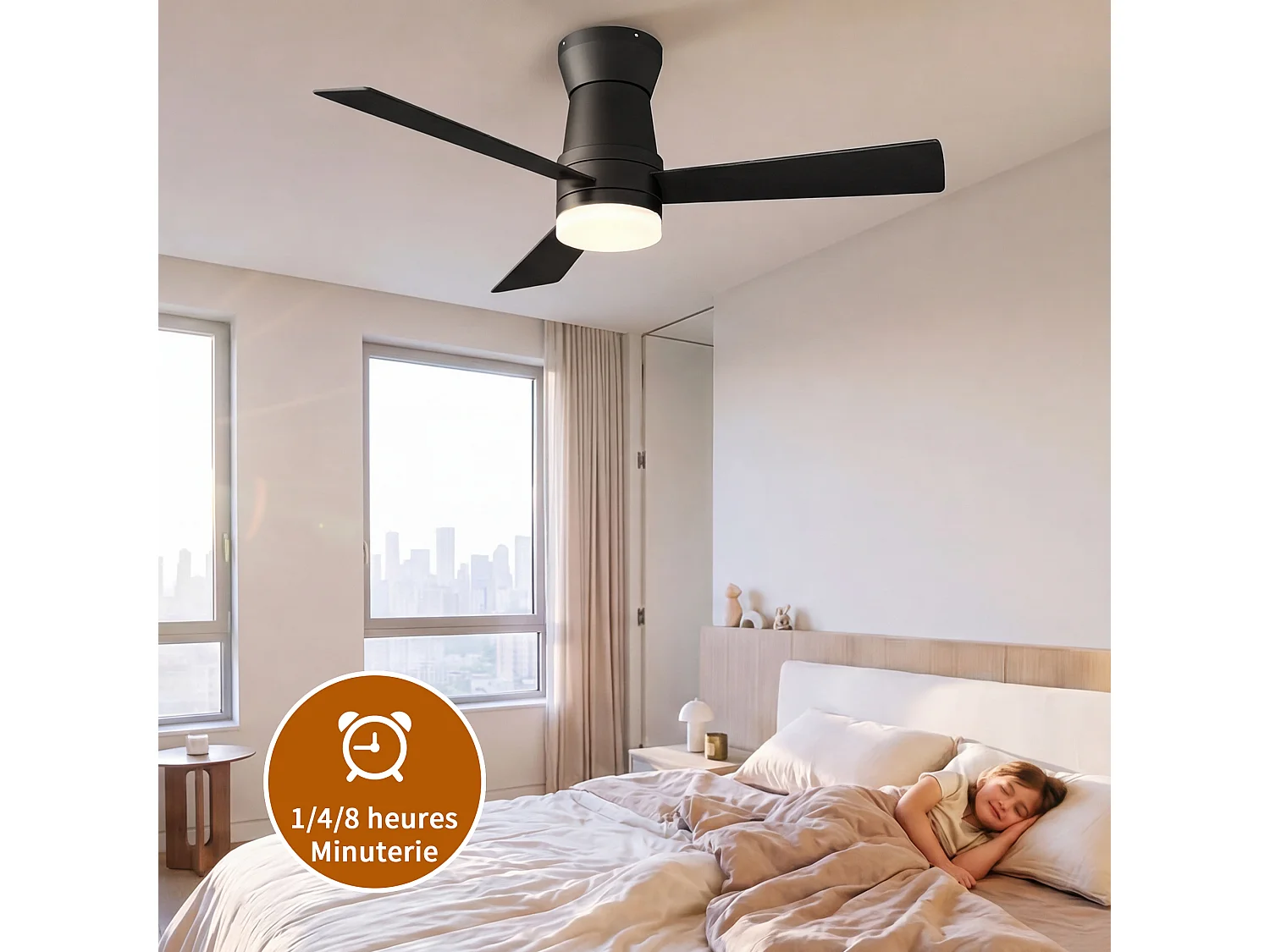 Stille LED-plafondventilator - 3 temperatuurinstellingen - 6 snelheden, omkeerbaar, energiezuinig 15W - vochtbestendig - zwart