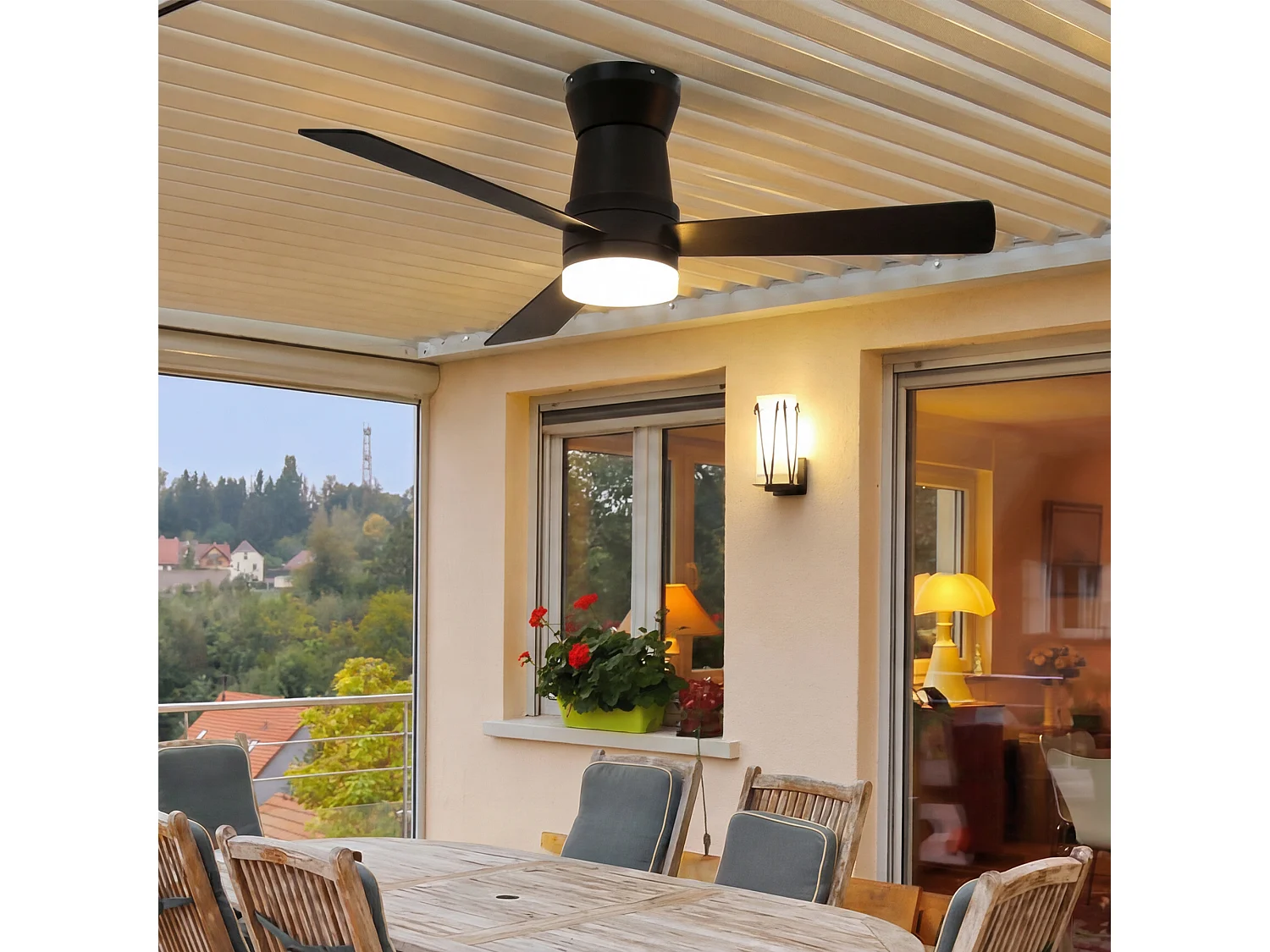 Stille LED-plafondventilator - 3 temperatuurinstellingen - 6 snelheden, omkeerbaar, energiezuinig 15W - vochtbestendig - zwart