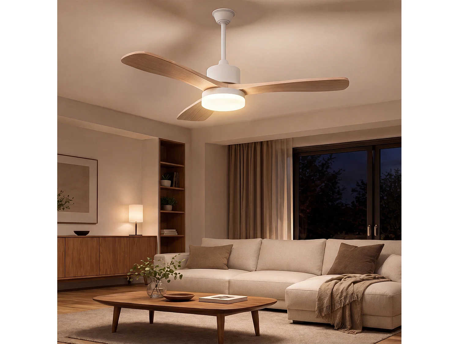 Plafondventilator met verlichting en afstandsbediening, stille gelijkstroommotor, 6 snelheden, 3 LED-kleurtemperaturen, timer van 1/4/8 uur