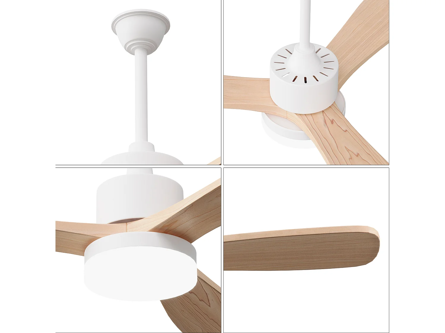 Plafondventilator met verlichting en afstandsbediening, stille gelijkstroommotor, 6 snelheden, 3 LED-kleurtemperaturen, timer van 1/4/8 uur