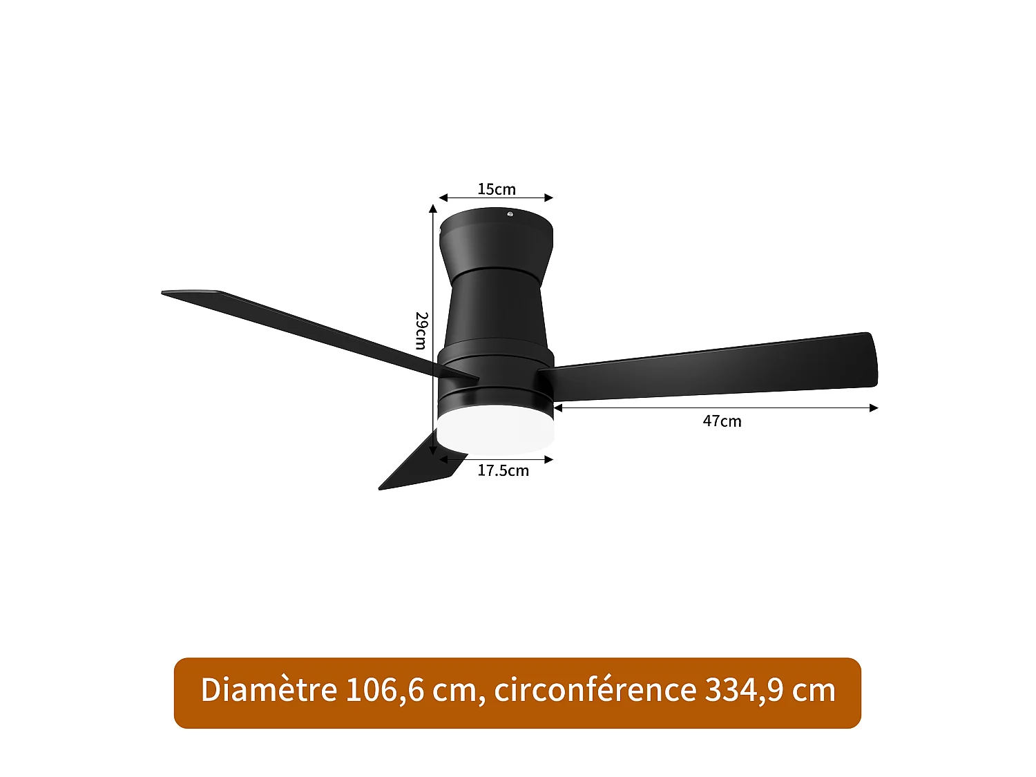 Stille LED-plafondventilator - 6 snelheden - Energiezuinig 15W - Vochtbestendig - Omkeerbare plafondventilator - Zwart
