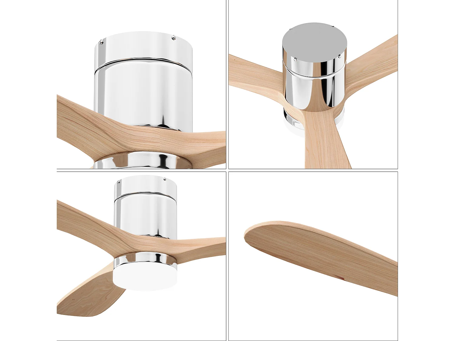 Stille houten LED-plafondventilator - Omkeerbare gelijkstroommotor - Afstandsbediening - 15W energiezuinig - 6 snelheden voor de slaapkamer