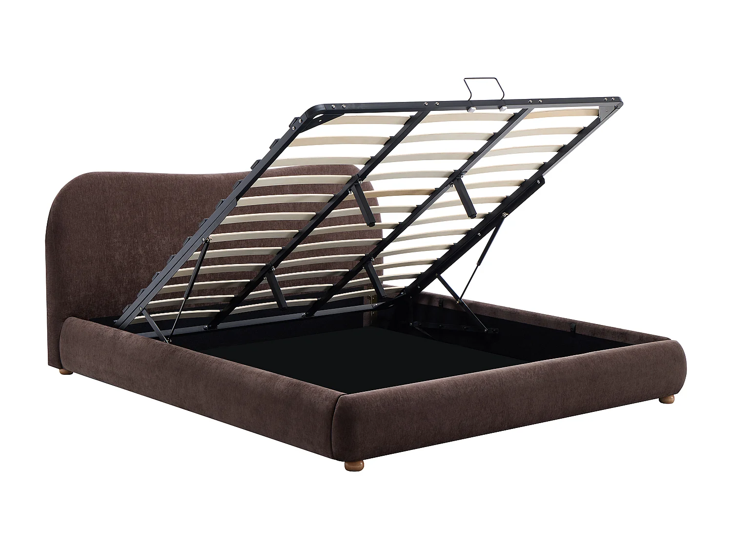 Lit coffre 180 x 200 cm - Tissu chenille - Marron + Matelas - VANARI