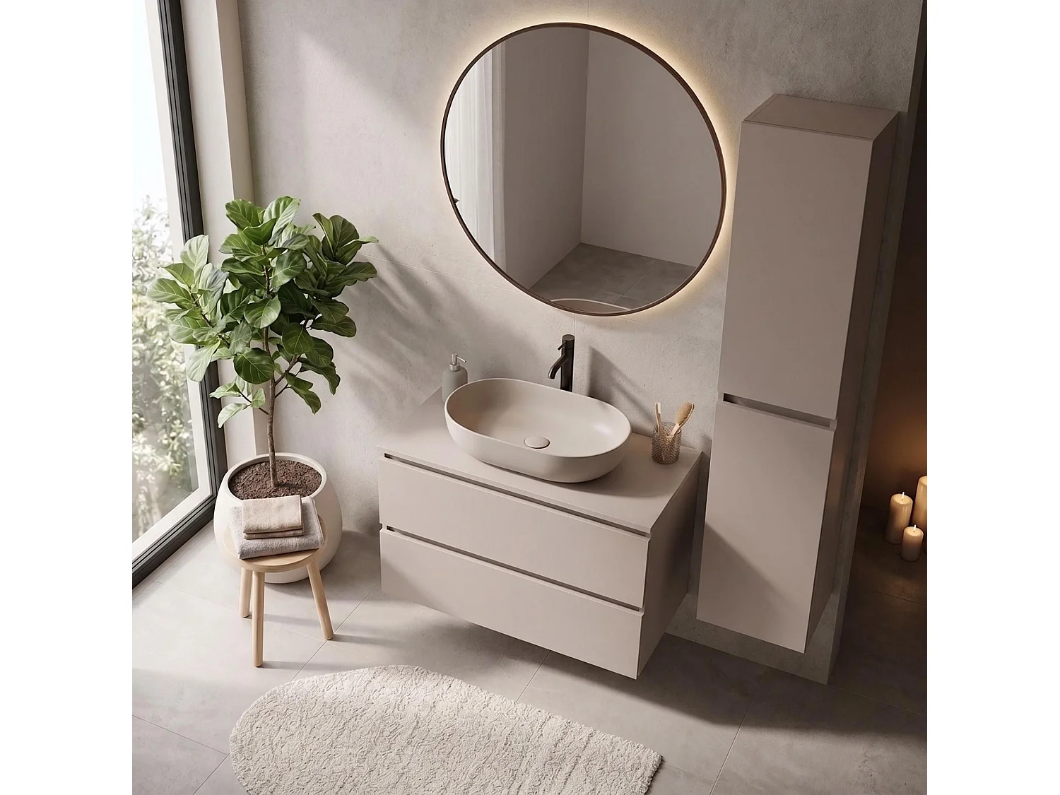 Badkamerkolom 136cm - Hangend - Kasjmier Mat - Smal badkamermeubel – RODAN