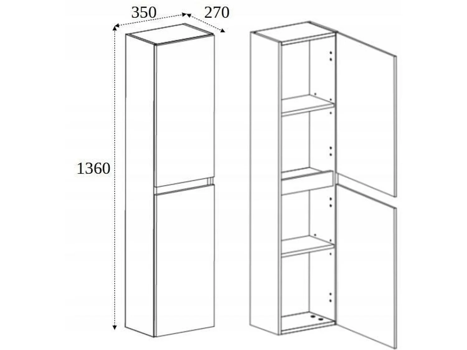 Badkamerkolom 136cm - Hangend - Kasjmier Mat - Smal badkamermeubel – RODAN