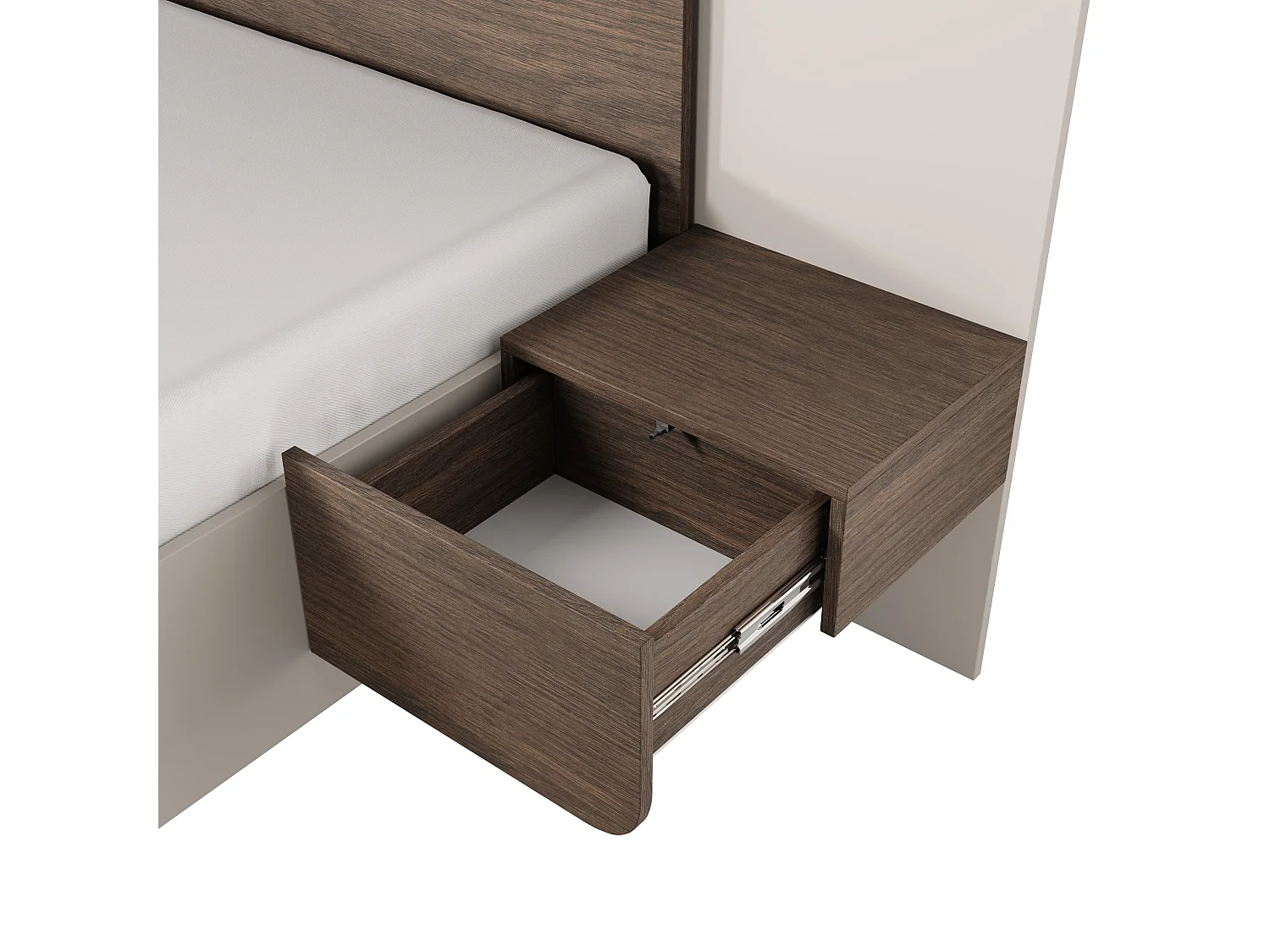 Lit avec chevets 160 x 200 cm - Avec LEDs - Coloris : Naturel foncé et beige - DESADO