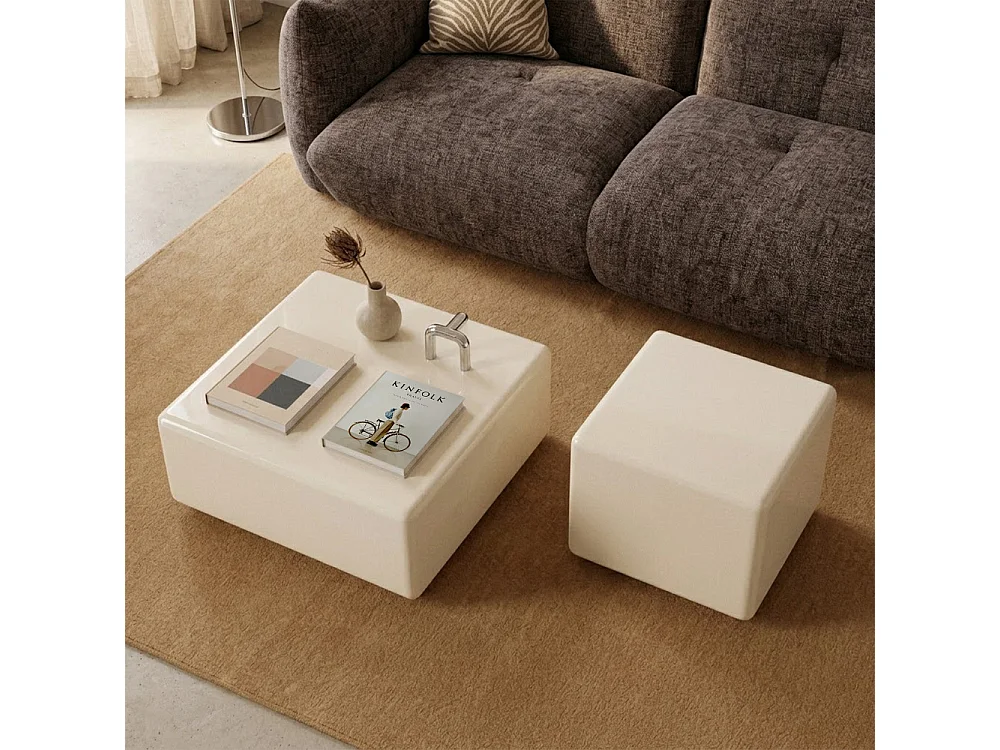 Gaia - Table d'appoint carrée laquée 40x40cm - Beige