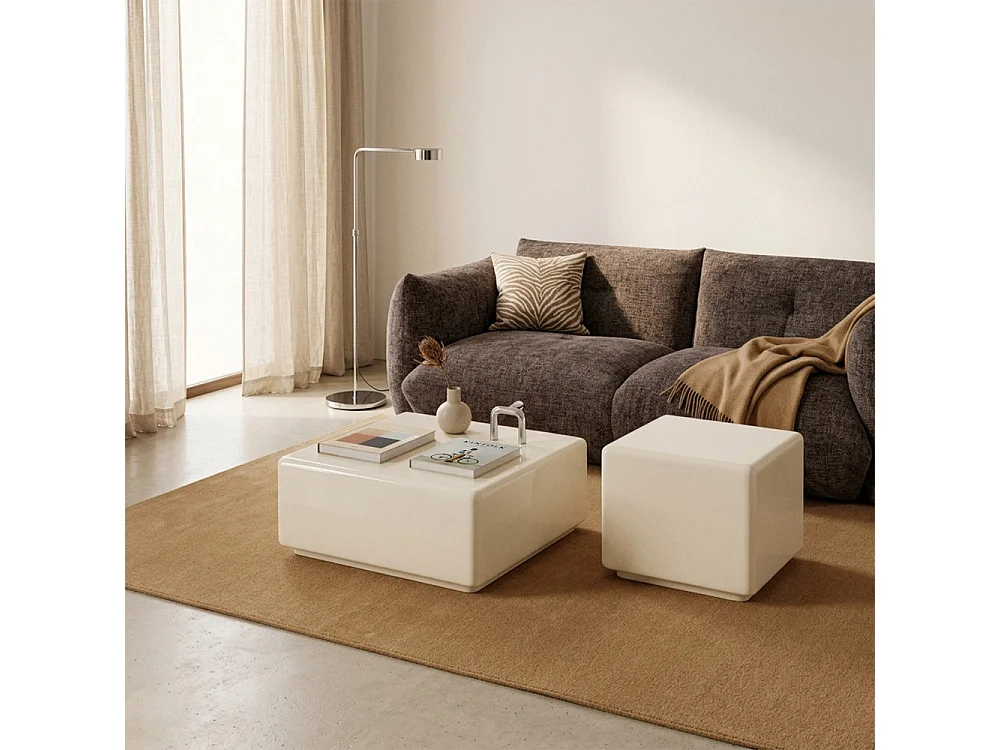 Gaia - Table d'appoint carrée laquée 40x40cm - Beige