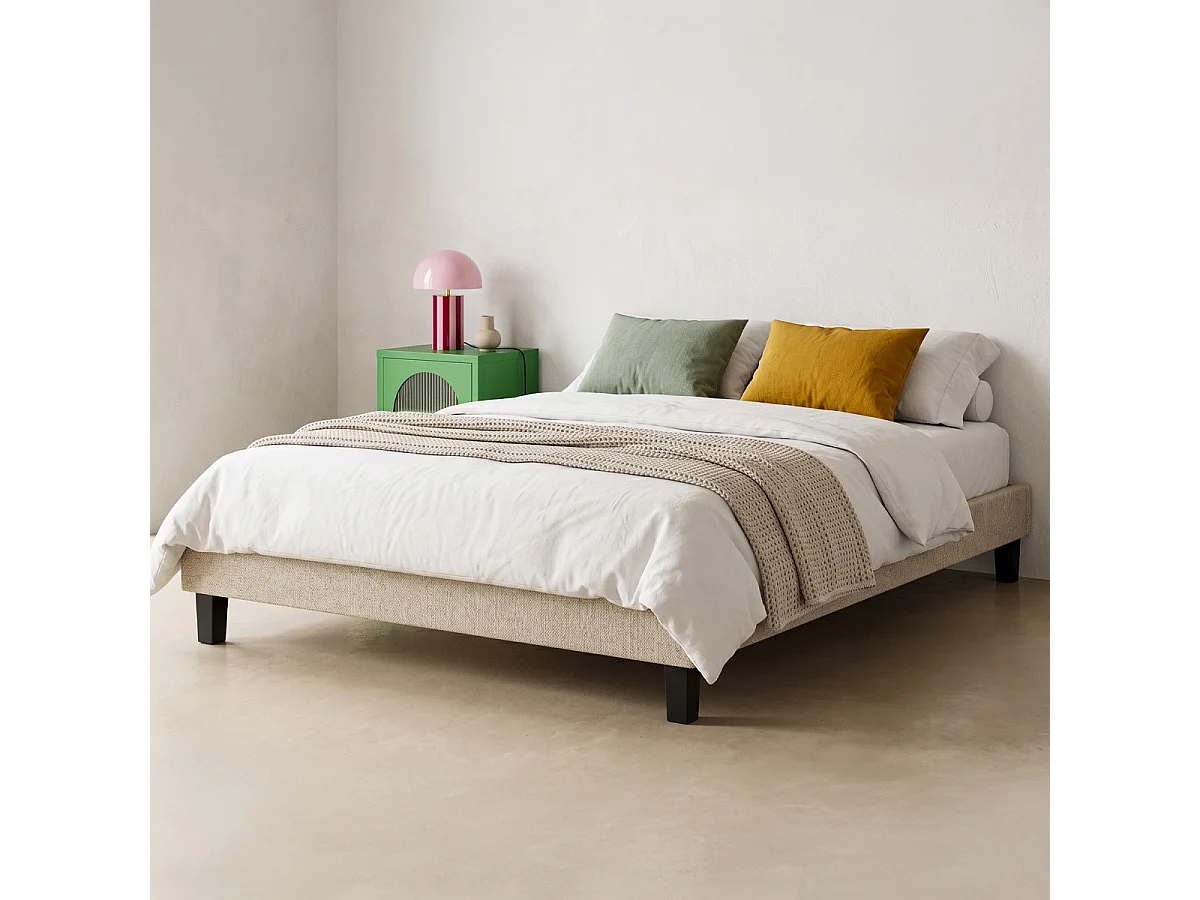 Sommier déco à lattes 160x200 cm en tissu beige - Axel