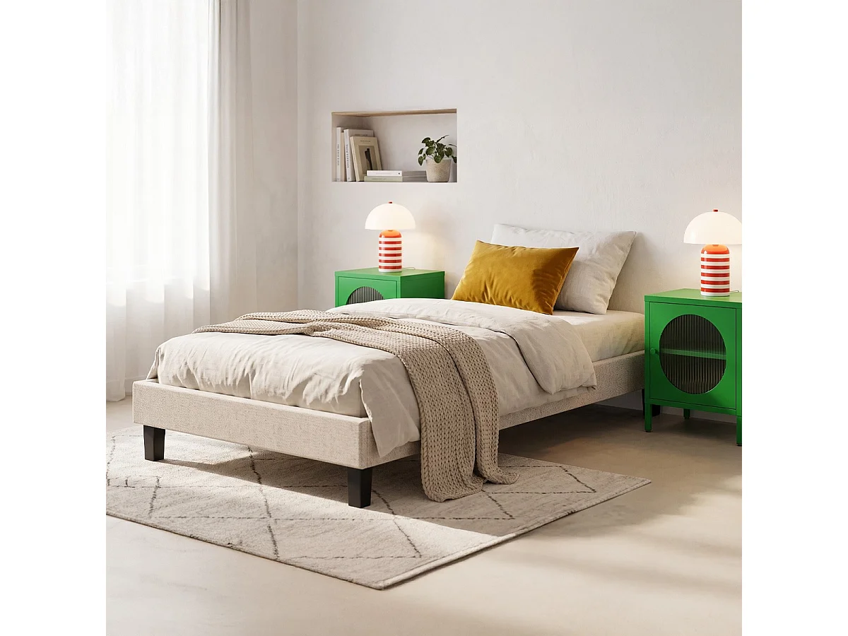 Sommier déco à lattes 90x190 cm en tissu beige - Axel