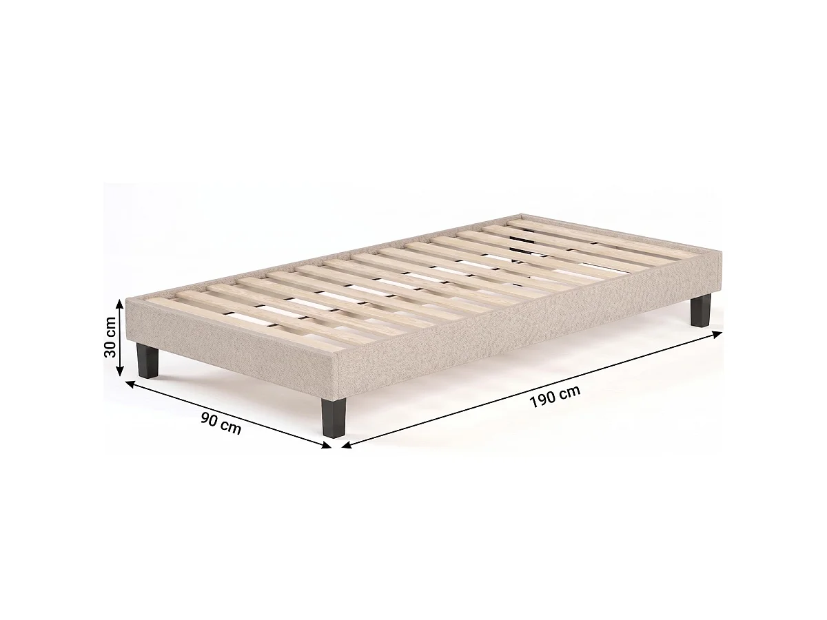 Sommier déco à lattes 90x190 cm en tissu beige - Axel