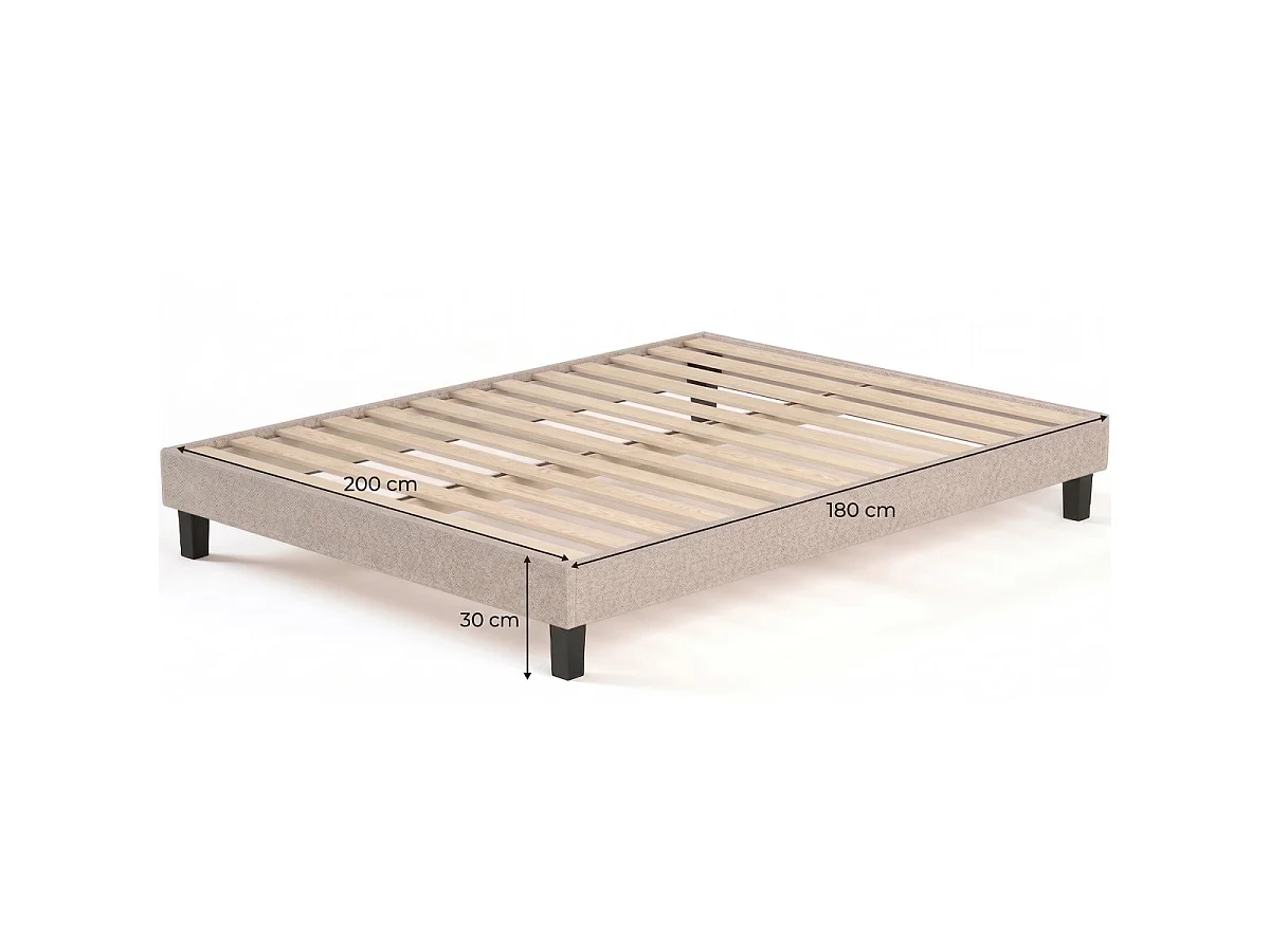 Sommier déco à lattes 180x200 cm en tissu beige - Axel