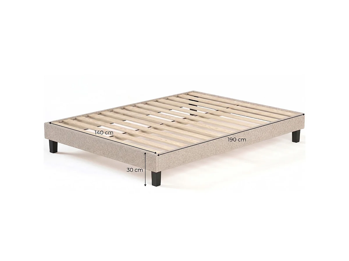 Sommier déco à lattes 140x190 cm en tissu beige - Axel