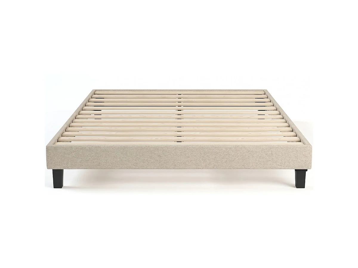 Sommier déco à lattes 140x190 cm en tissu beige - Axel