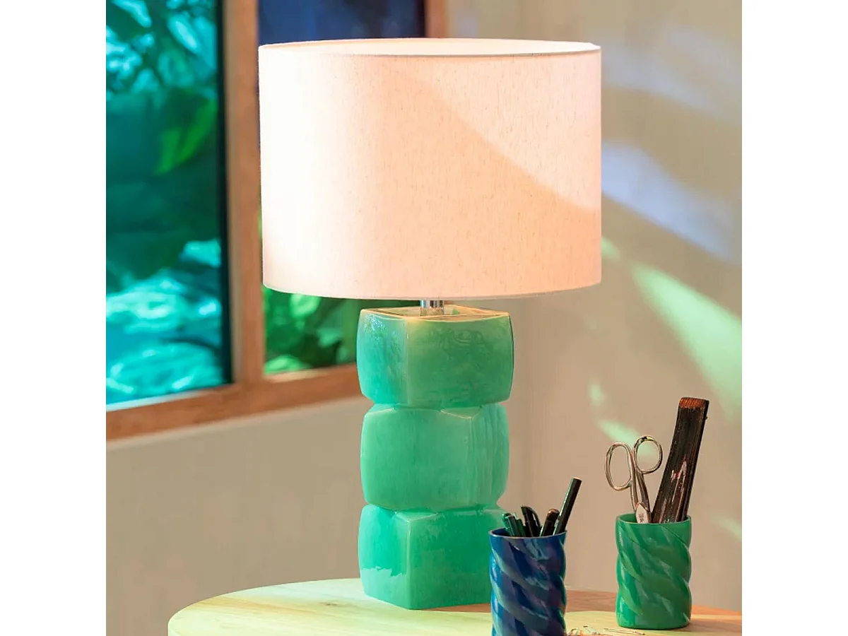 Lampe à Poser Design "3 Cubes" 62cm Vert Foncé