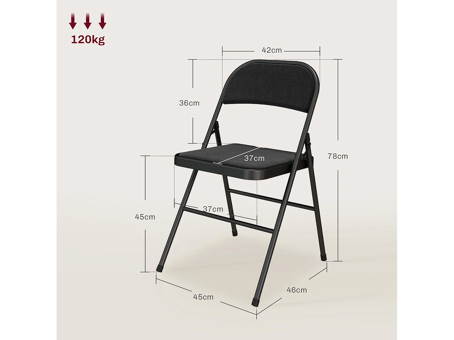 Lot de 4 chaises pliantes assise dossier rembourrés acier tissu toucher lin noir