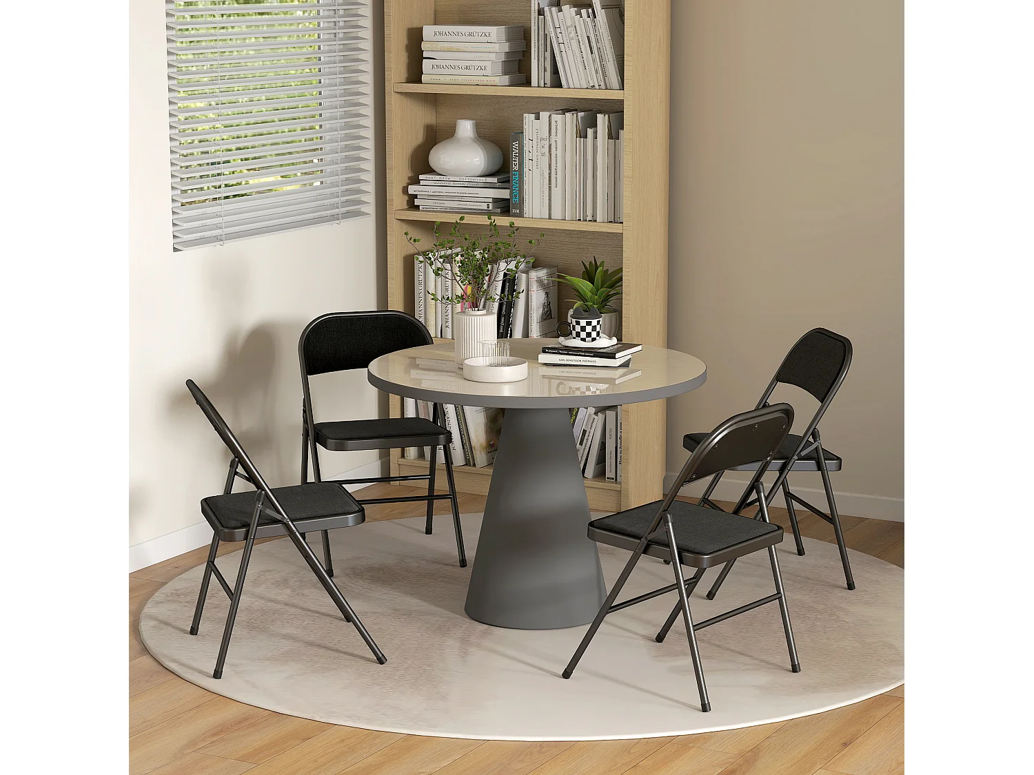 Lot de 4 chaises pliantes assise dossier rembourrés acier tissu toucher lin noir