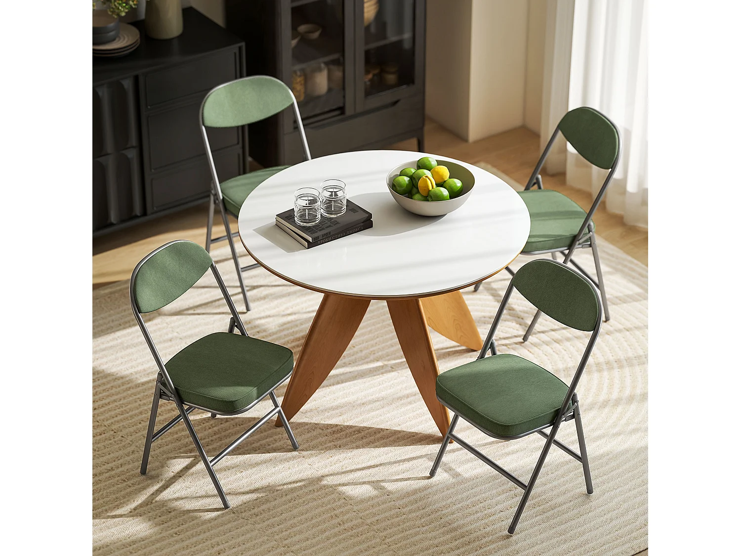Lot de 4 chaises pliantes acier velours côtelé vert
