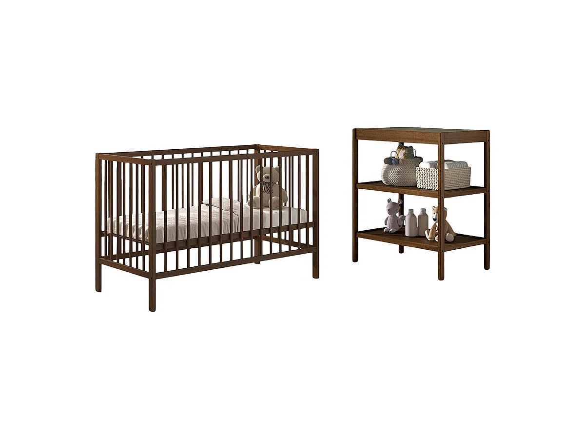 Pack - Lit Bébé & Table à Langer "Dino" 60x120cm Marron