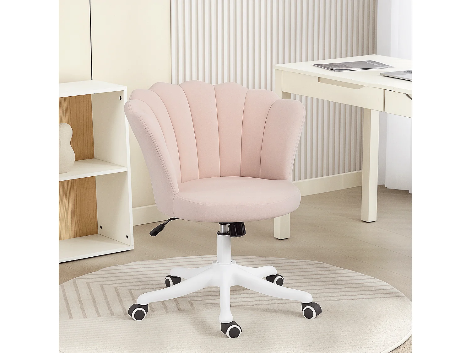 Chaise bureau velours design coquillage blanc rose poudré
