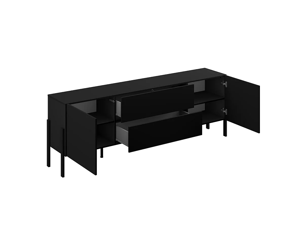 TV-skab med 2 døre og 2 skuffer, 200 cm, Bérénice, sort