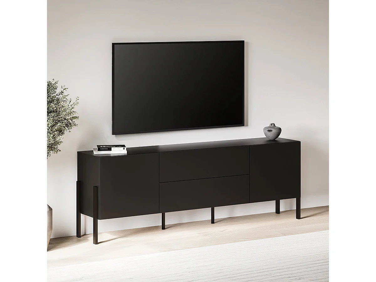 TV-skab med 2 døre og 2 skuffer, 200 cm, Bérénice, sort