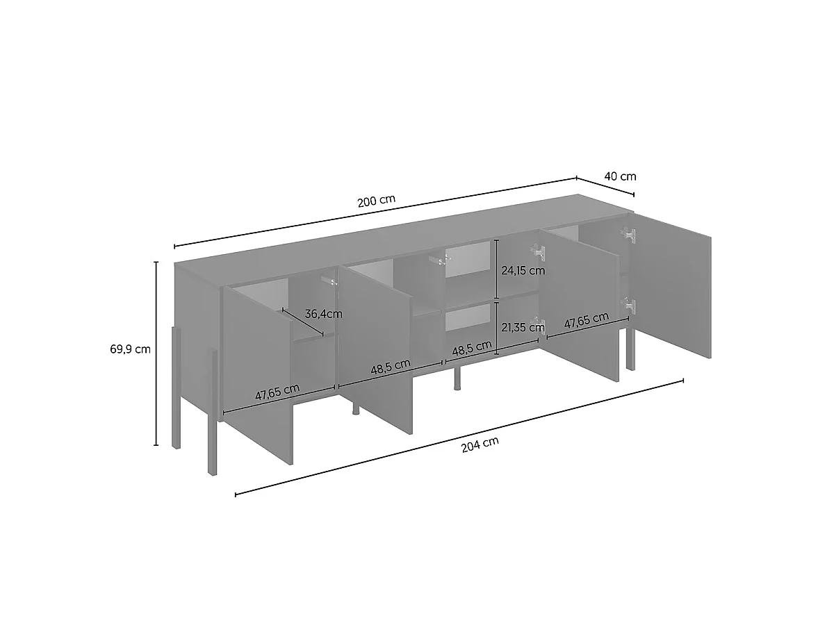 TV-skab med 4 låger, 200 cm, Bérénice, sort