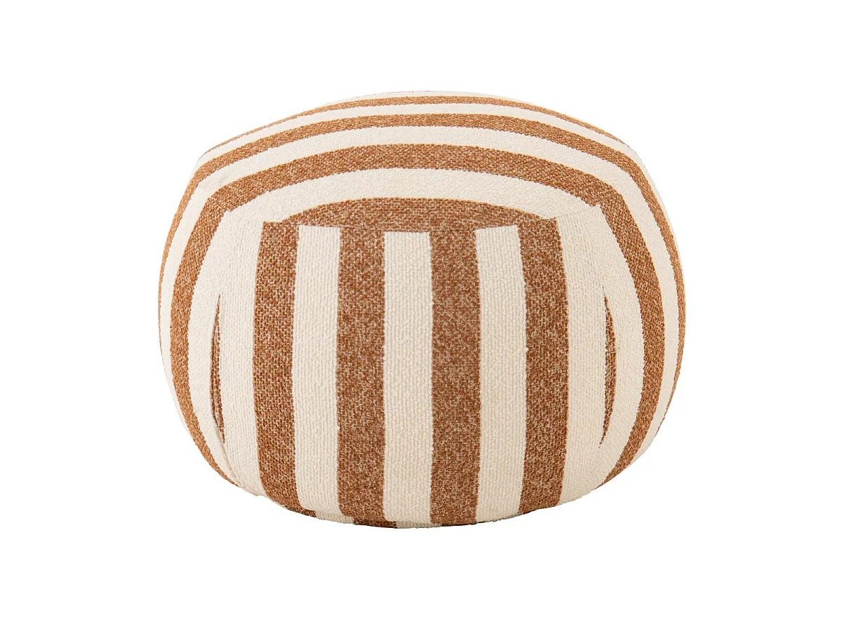 Pouf à Rayures "Ligné" 61cm Camel & Blanc Cassé