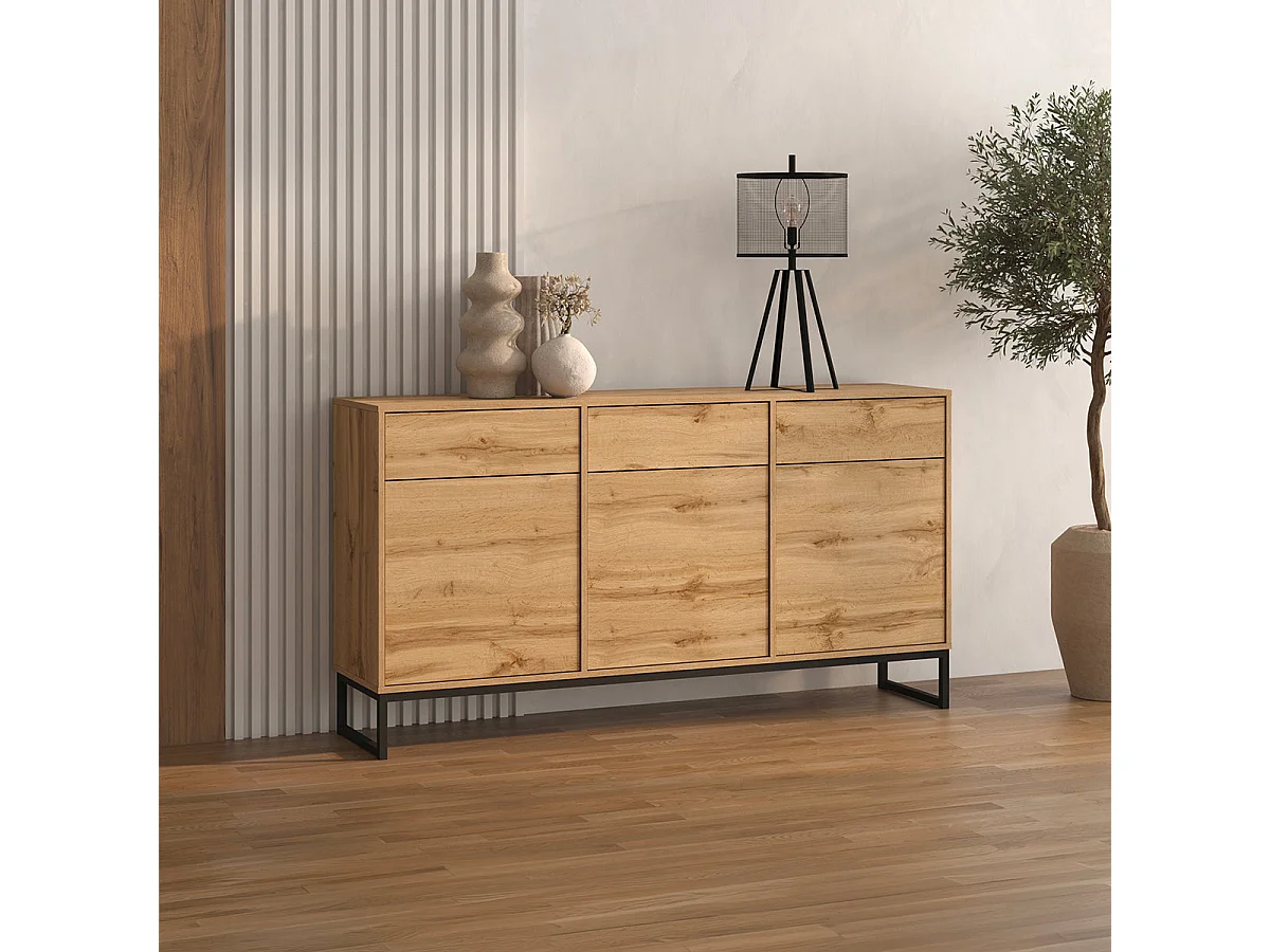 Buffetkast met 3 deuren en 3 lades Loa Hout