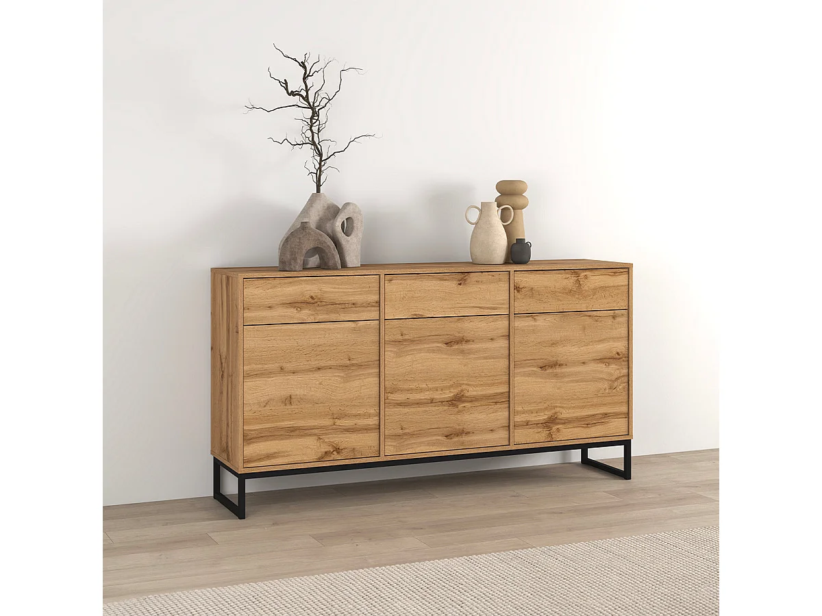 Buffetkast met 3 deuren en 3 lades Loa Hout