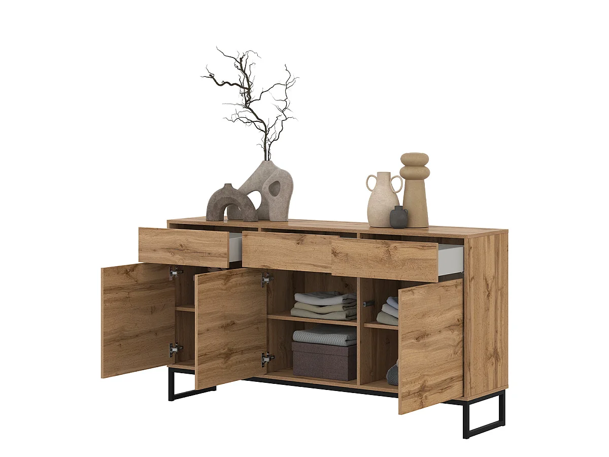 Buffetkast met 3 deuren en 3 lades Loa Hout