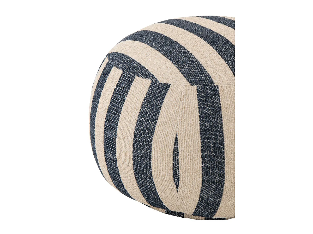 Pouf à Rayures "Ligné" 61cm Bleu & Blanc Cassé