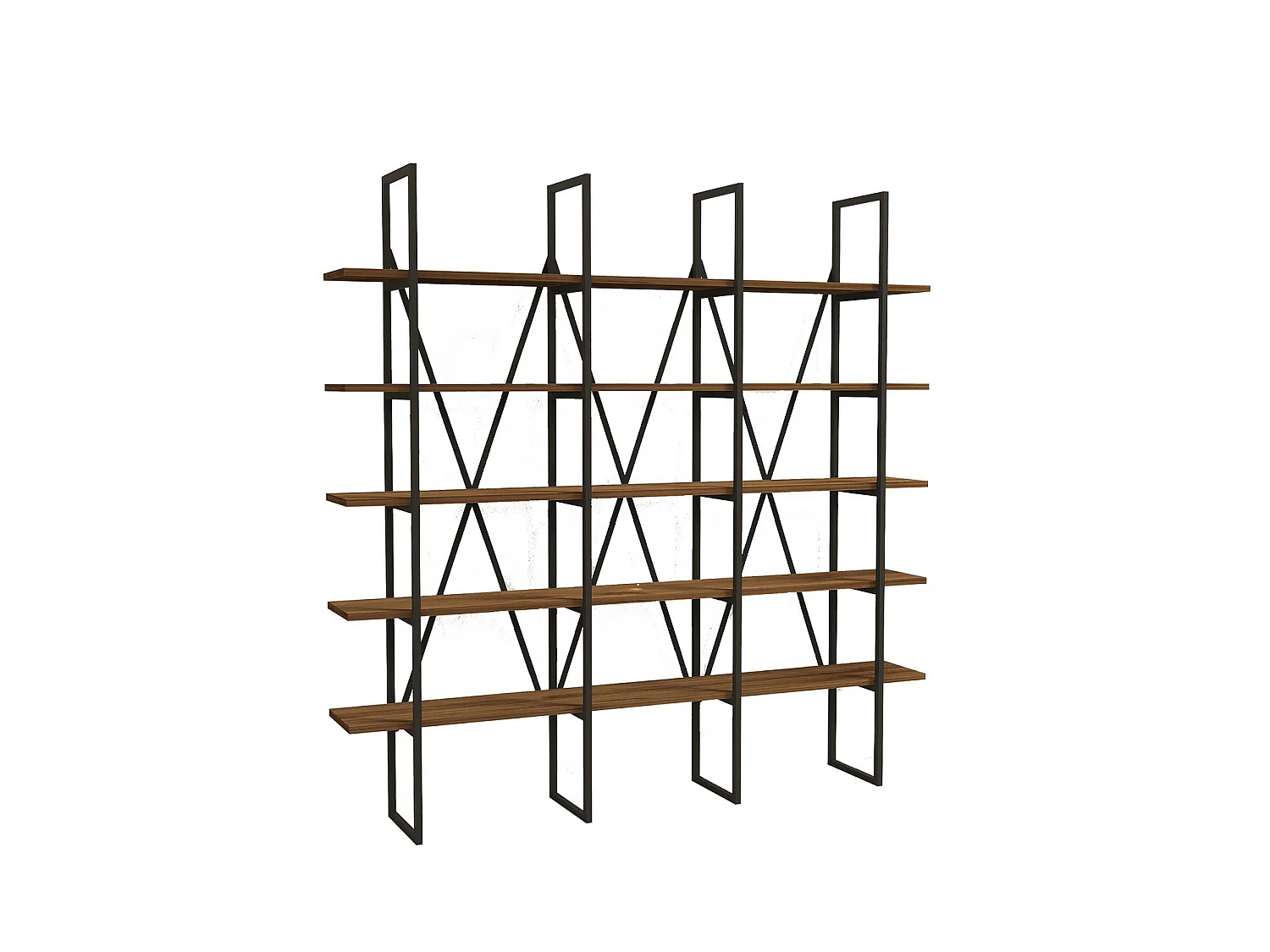 Bibliothèque style industriel 5 étagères effet bois noyer et métal noir BEZY
