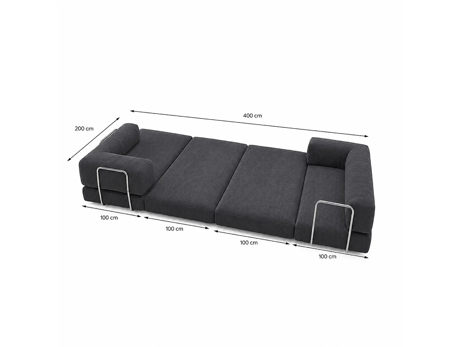 Canapé compressé convertible 5 places à mémoire de forme en velours côtelé gris foncé BARRY