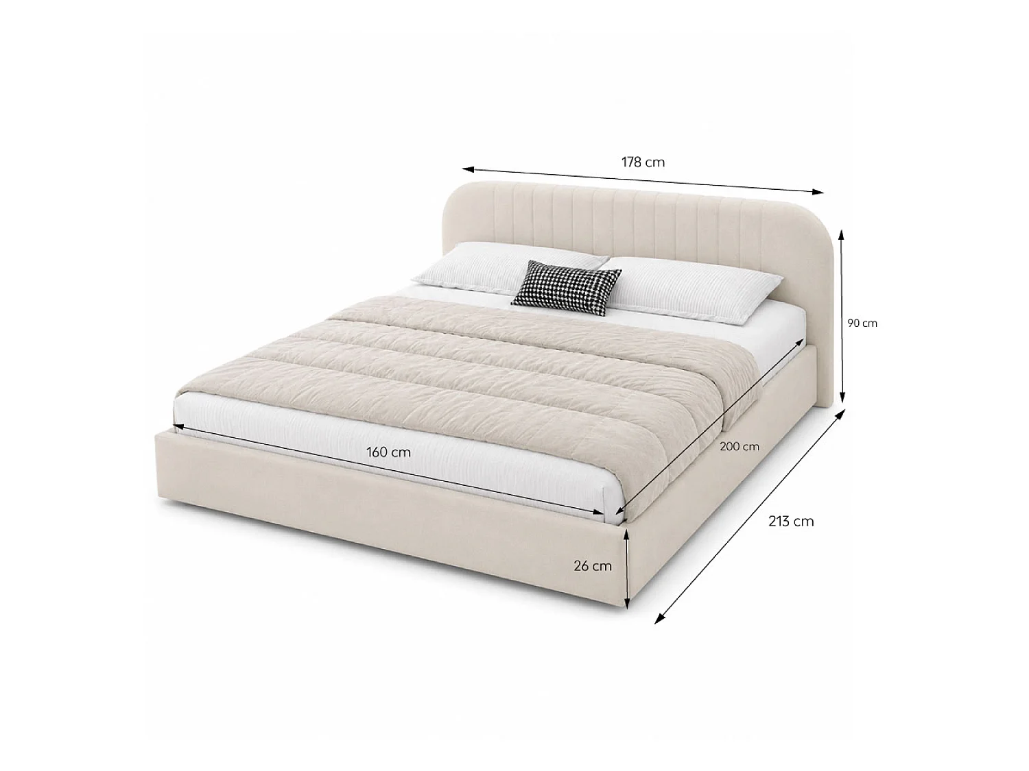 Lit avec coffre de rangement 160x200cm en velours beige IRVINE