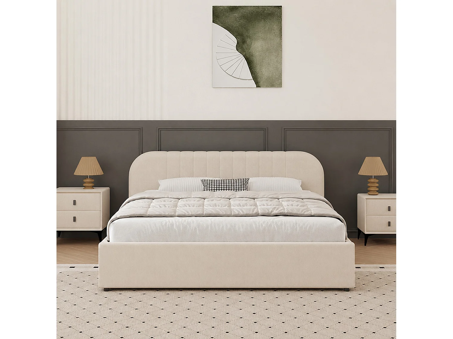 Lit avec coffre de rangement 160x200cm en velours beige IRVINE