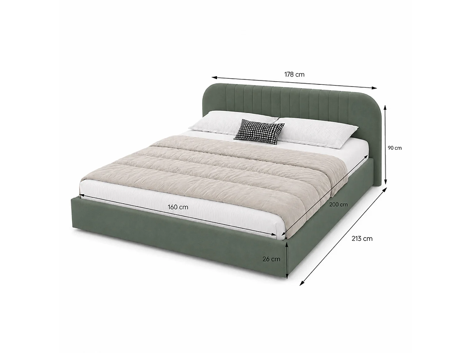 Lit avec coffre de rangement 160x200cm en velours vert IRVINE