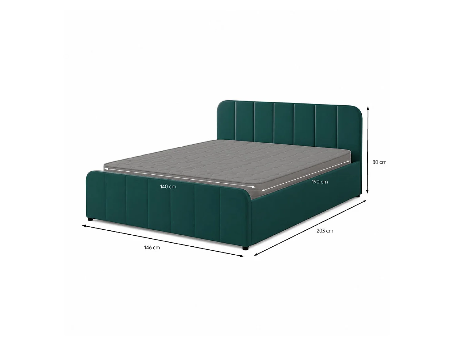 Lit avec coffre de rangement 140x190cm en velours vert TAMPA