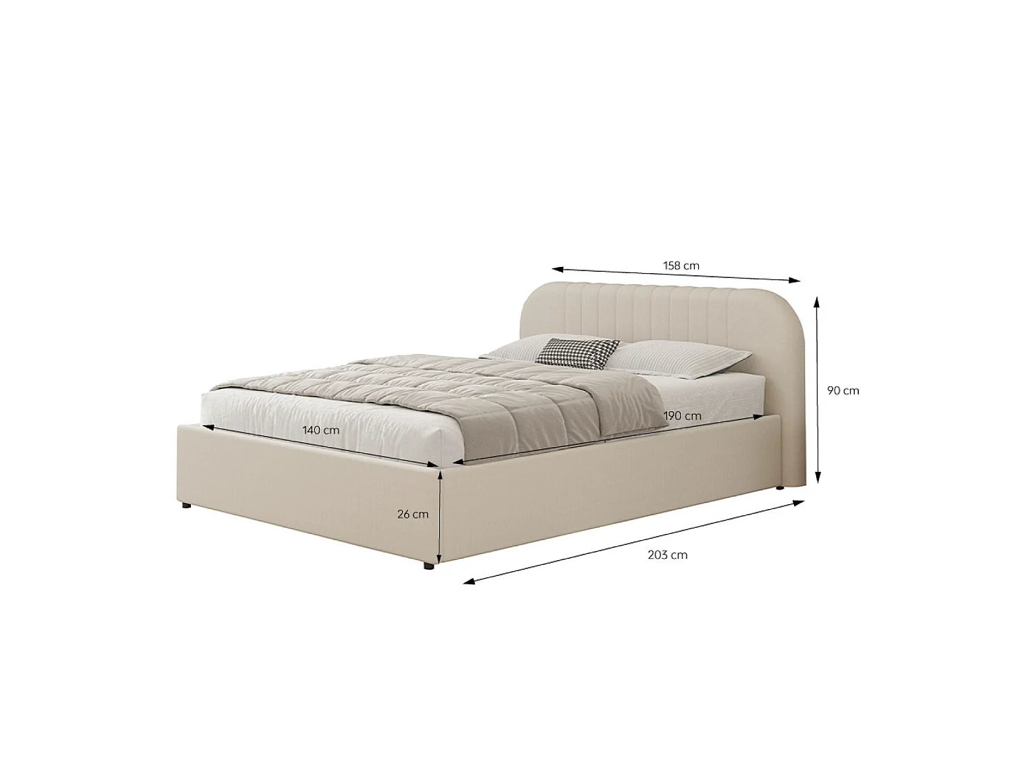 Lit avec coffre de rangement 140x190cm en velours beige IRVINE