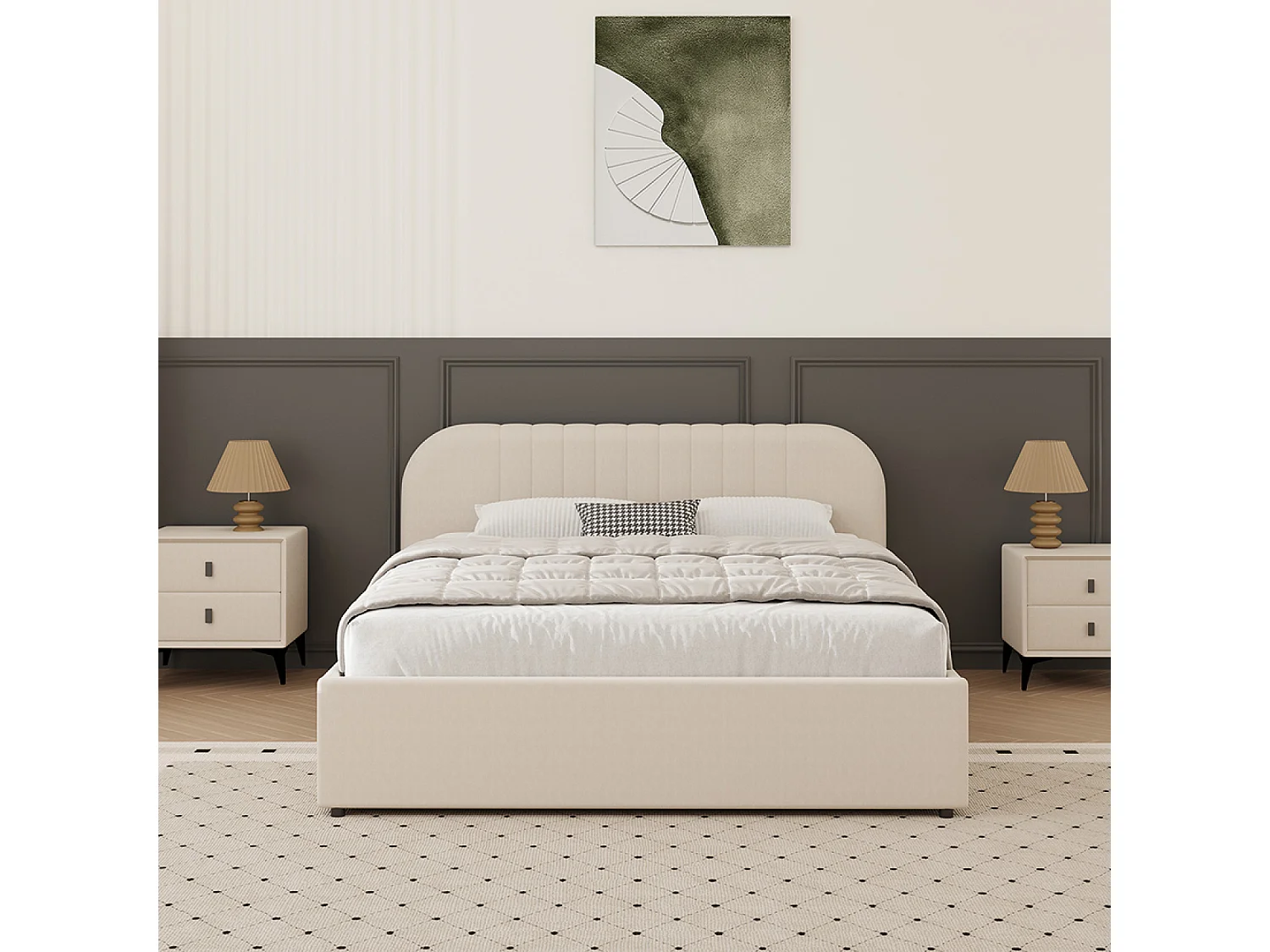 Lit avec coffre de rangement 140x190cm en velours beige IRVINE
