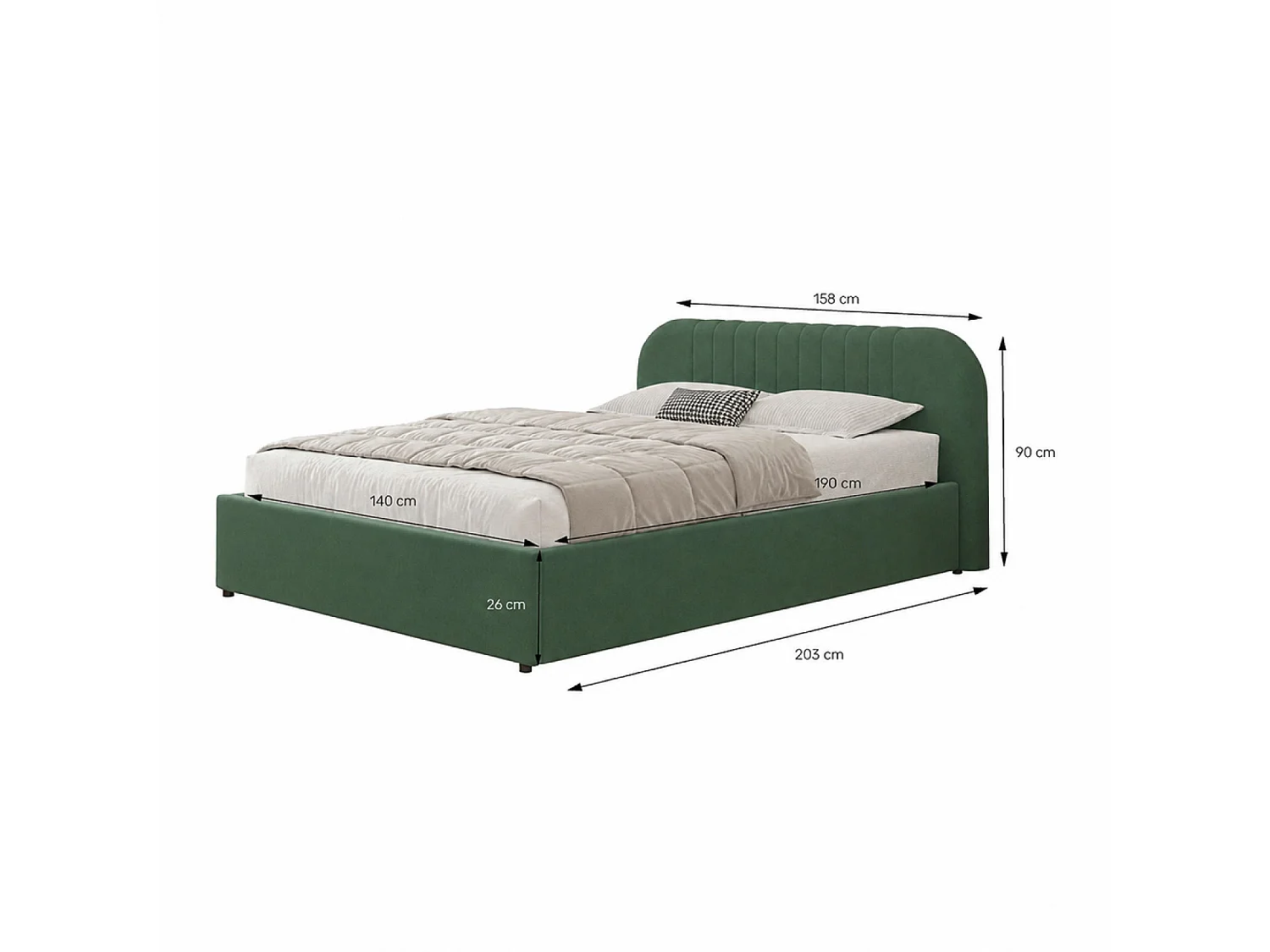 Lit avec coffre de rangement 140x190cm en velours vert IRVINE