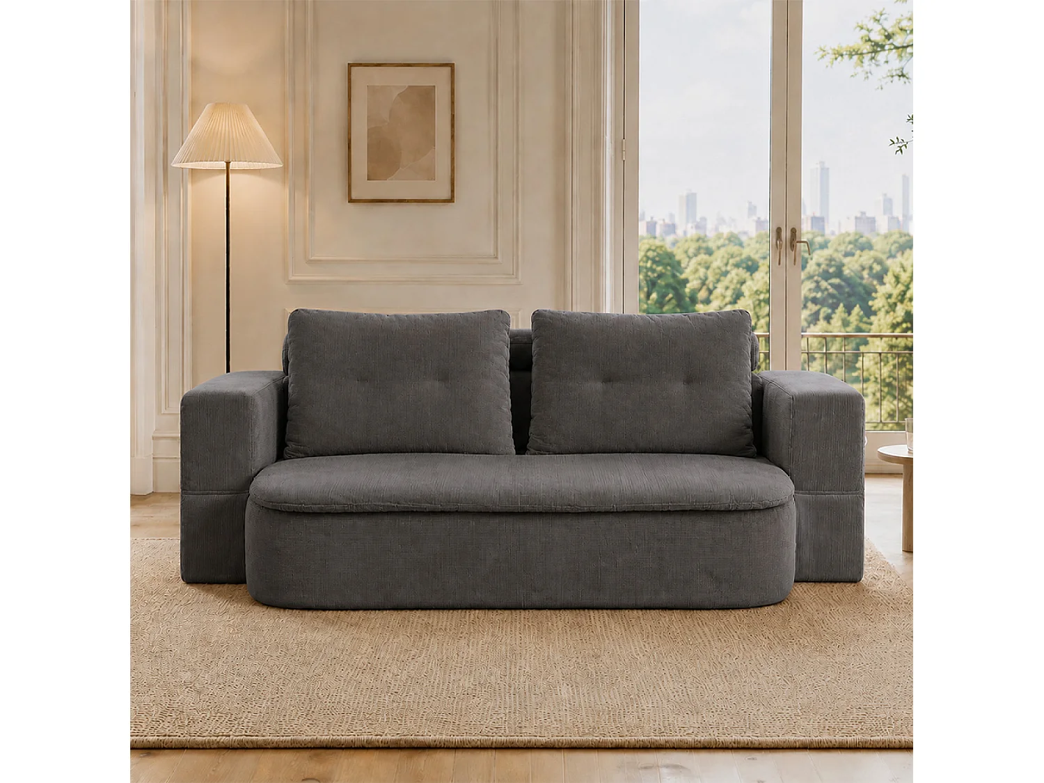 Canapé compressé convertible 2-3 places + couette en velours côtelé gris foncé WATFORD
