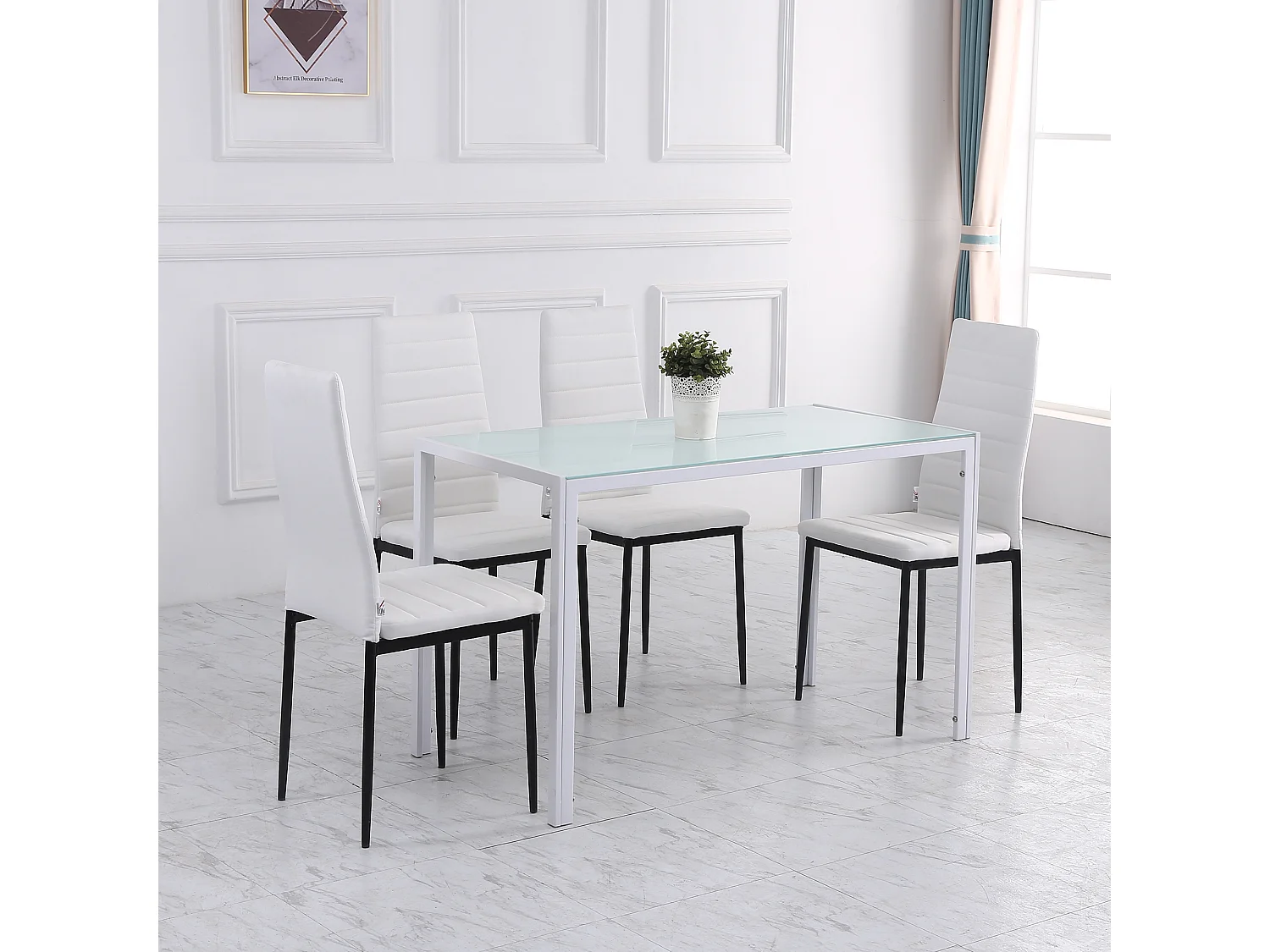 Lot de 4 chaises de salle à manger design tissu blanc